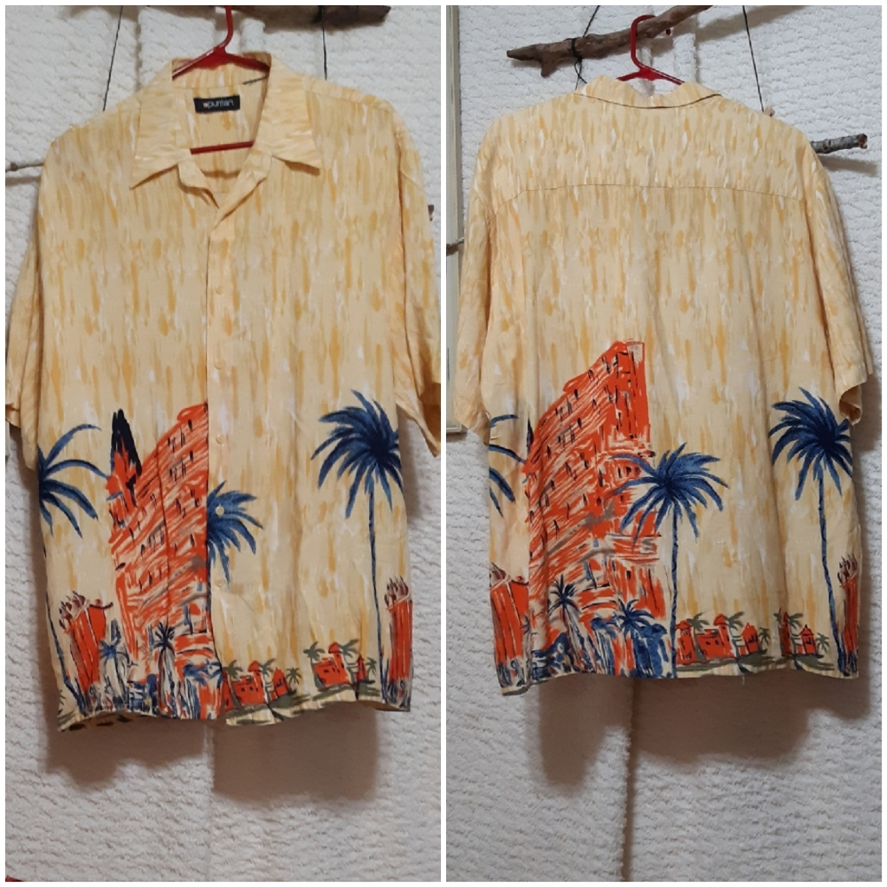 Mens Button up shirt sz L PURITAN Hawaiian Shirt Tropical Top B15